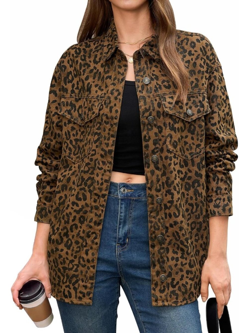 Leopard Print Denim Jacket for Women | Button Down Cheetah Jean Jacket